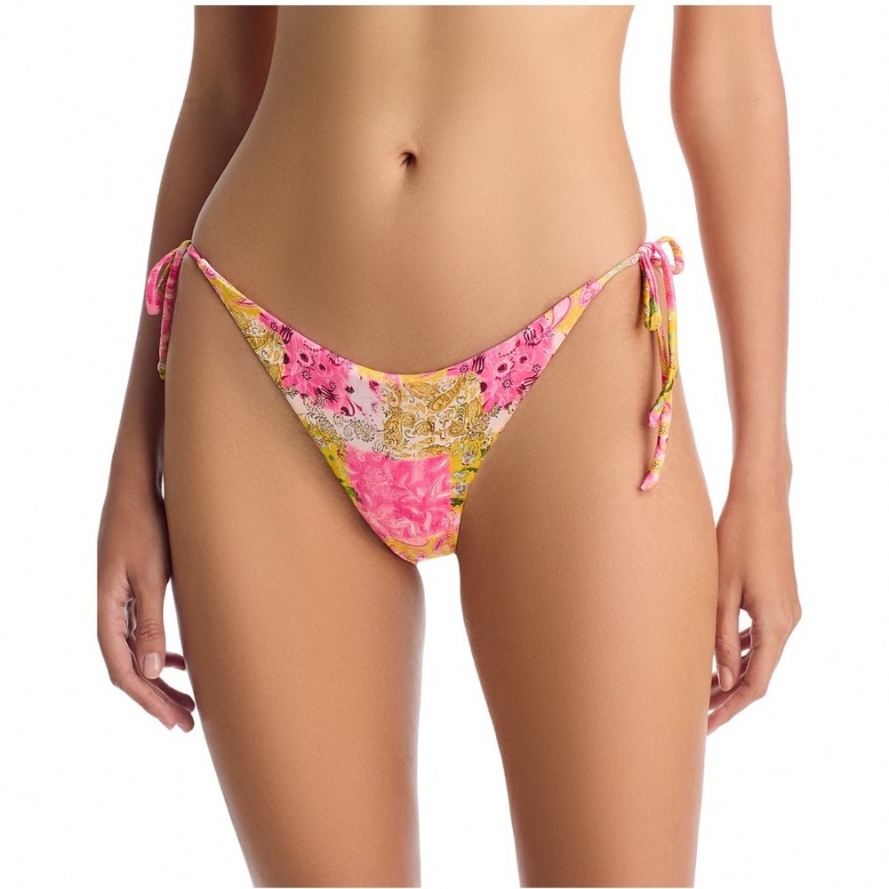 Peixoto Tonie Bikini Bottom Romantic Rodeo Pink‎ Floral Paisley Side Tie Large